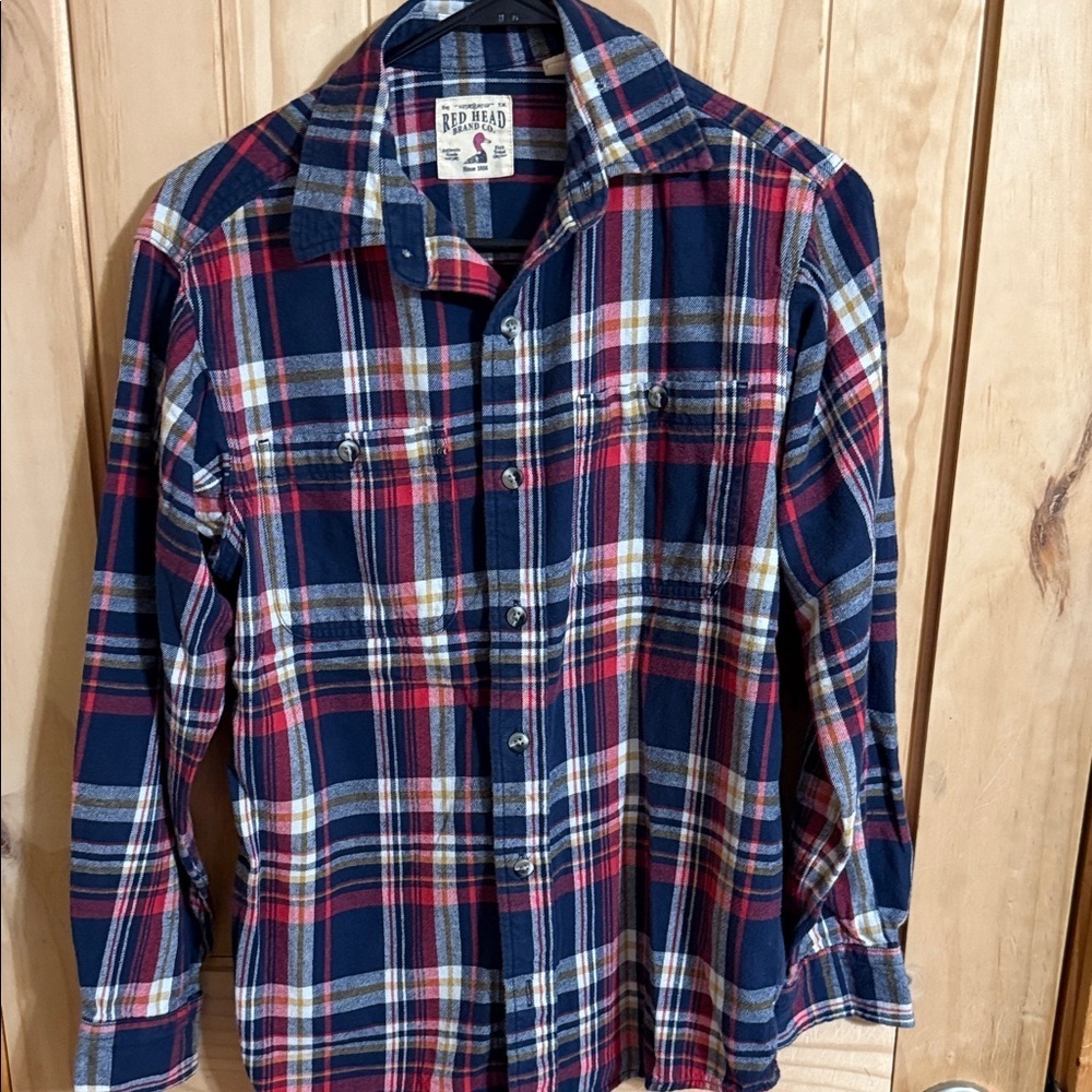 RedHead Men's Casual Plaid Shirt - Navy and Red